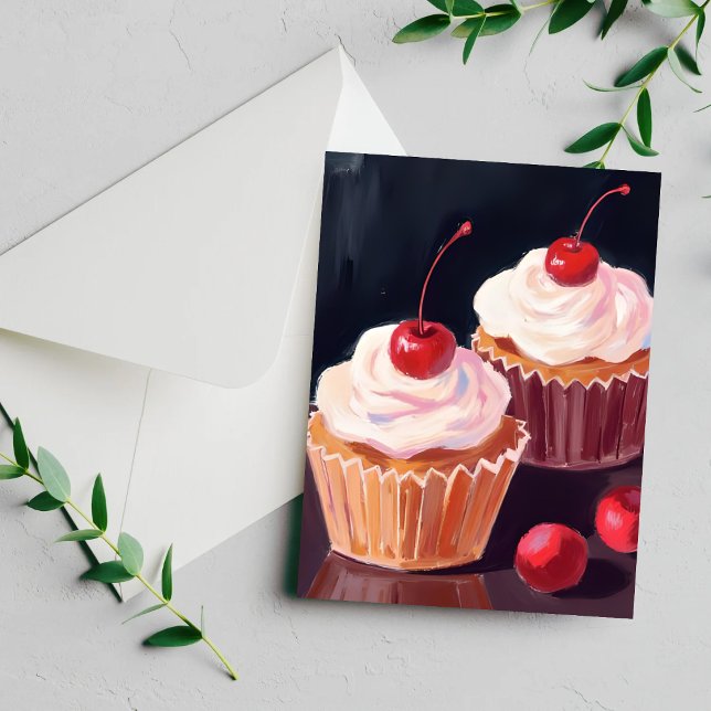 Kirsch-Cupcakes-Feier-Watercolor-Karte (Von Creator hochgeladen)