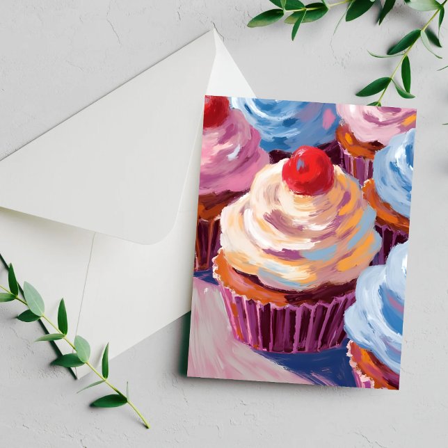 Kirsch-Cupcakes Frohe Geburtstag Malerei Karte (Von Creator hochgeladen)