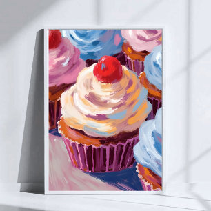 Kirsch-Cupcakes Happy Birthday Malerei Poster