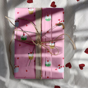 Kirsch-Cupcakes & Liebesherzen – Valentinsdessert Geschenkpapier Set