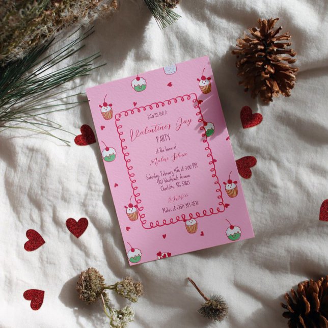 Kirsch-Cupcakes & Love Hearts – Valentins-Dessert Einladung (Von Creator hochgeladen)