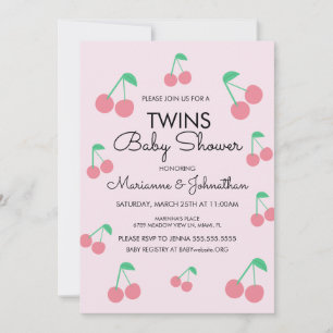 Kirsch Frucht Rosa Rot Zwillinge Babyparty   Einladung