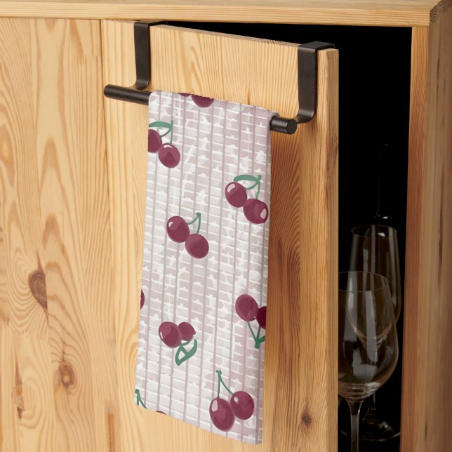 Kirsch-Häkeldecke-Illustration – Pastellrosa  Geschirrtuch (Drittel gefaltet)