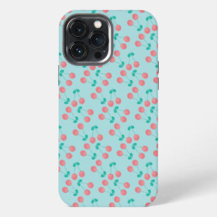 Kirsch Handbemalt Wasserfarbe Rosa Türkis iPhone 13 Pro Max Hülle