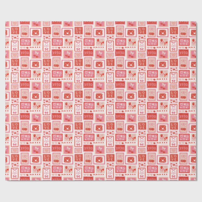 Kirsch-Liebesbriefe-Postage-St.Valentin Geschenkpapier (Flach)