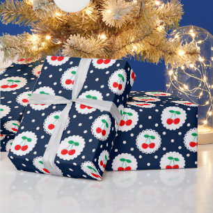 Kirsch-Punktmuster – Retro-Frucht-Geschenk & Deko Geschenkpapier