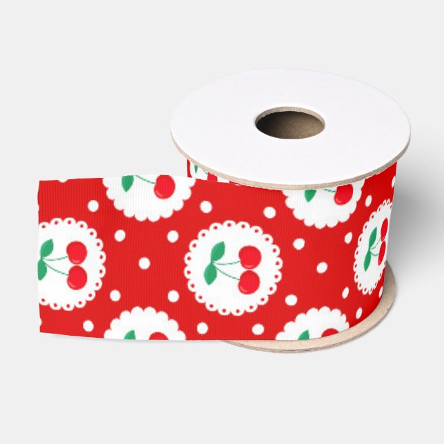 Kirsch-Punktmuster – Retro-Frucht-Geschenk & Deko Ripsband (Spule)