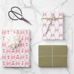 Kirsch-Schleifen Geschenkpapier Set