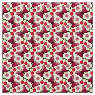 Kirsch-Schmetterling Kawaii Nahtloses Muster Stoff