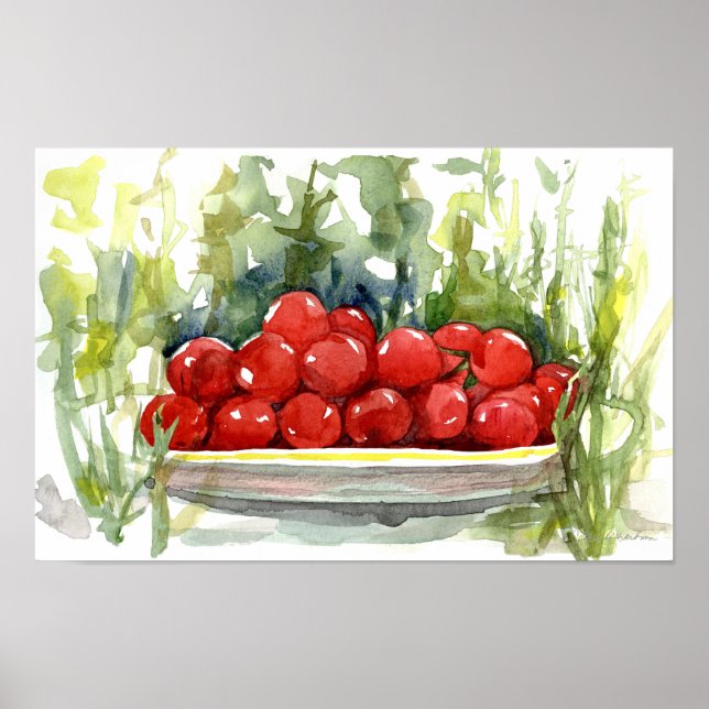 Kirsch-Tomaten-Garten-Gemüse-Aquarell Poster (Vorne)