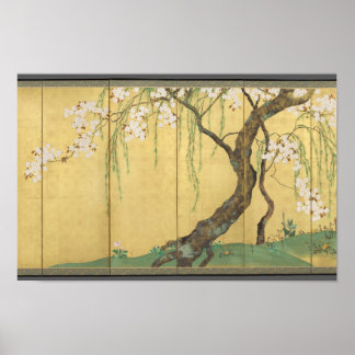 Kirsch- und Ahornbäume von Sakai Hōitsu Poster