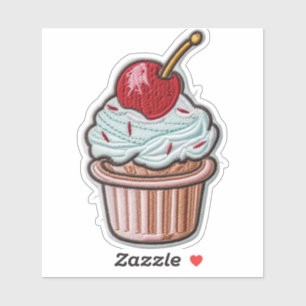 Kirsch-verzierter Cupcake-Vinyl-Sticker nach Maß Aufkleber