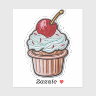 Kirsch-verzierter Cupcake-Vinyl-Sticker nach Maß Aufkleber
