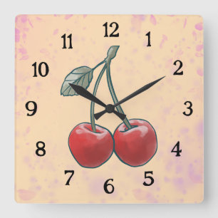 Kirsch-Wasserfarbe rosa Frucht  Quadratische Wanduhr