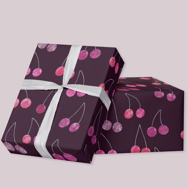 Kirsch-Wasserfarbenmuster Geschenkpapier (Watercolor cherries pattern gift wrapping paper roll)