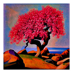 Kirschbaum inmitten von Felsen 2 Poster