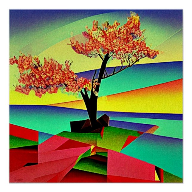 Kirschbaum inmitten von Felsen 3 Poster (Vorderseite)