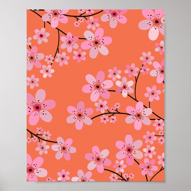 Kirschblüte 10 Orange und Pink Poster (Vorne)