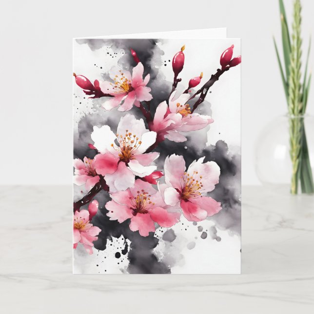 Kirschblüte - Aquarellblumen Karte (Vorderseite)