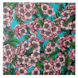 Kirschblüte auf blau fliese
