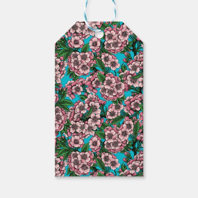 Kirschblüte auf blau geschenkanhänger (Vorderseite)