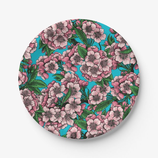 Kirschblüte auf blau pappteller (Vorderseite)