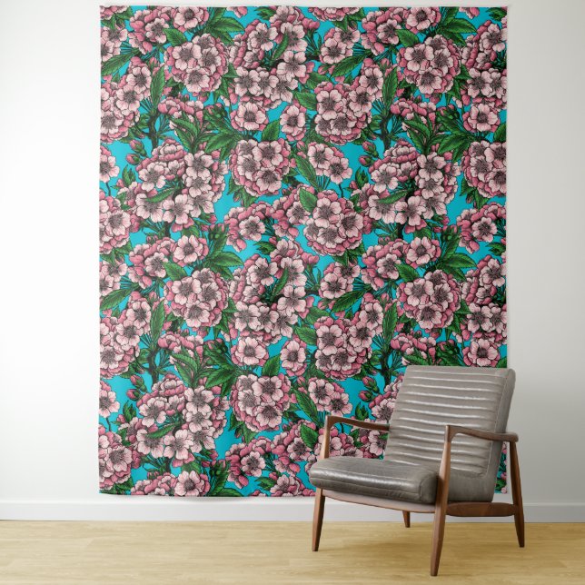 Kirschblüte auf blau wandteppich (Beispiel)