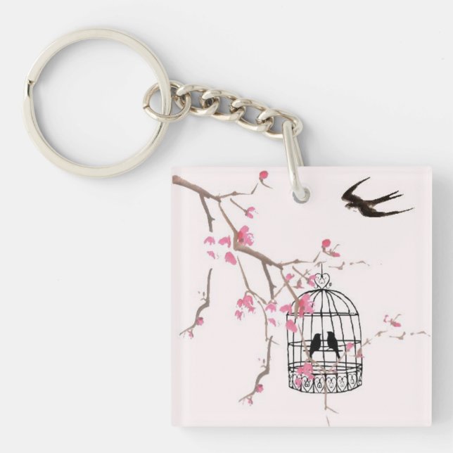 Kirschblüte Birdcching Schlüsselring - einzigartig (Vorderseite)
