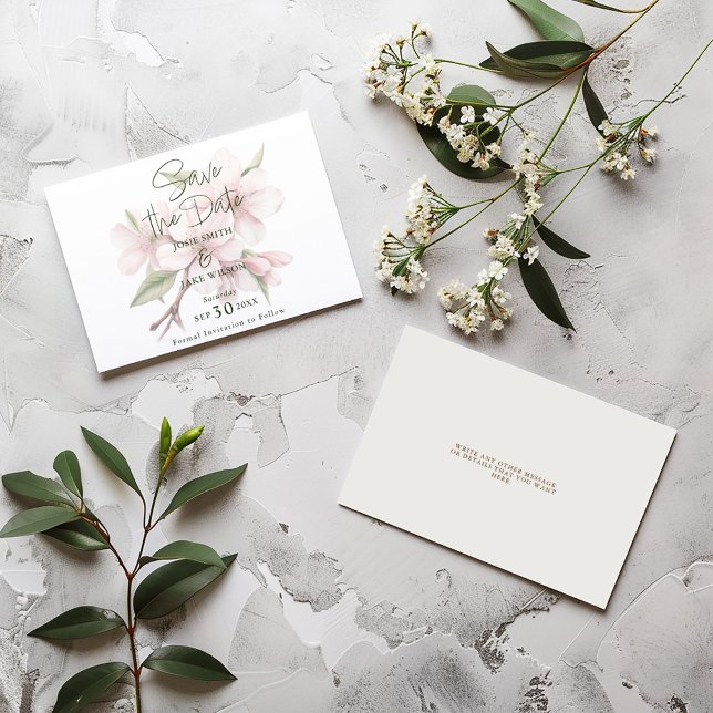 Kirschblüte Blume Hintergrund Save the Date (Pretty save the date with a watercolor style background of pretty pink cherry blossom)
