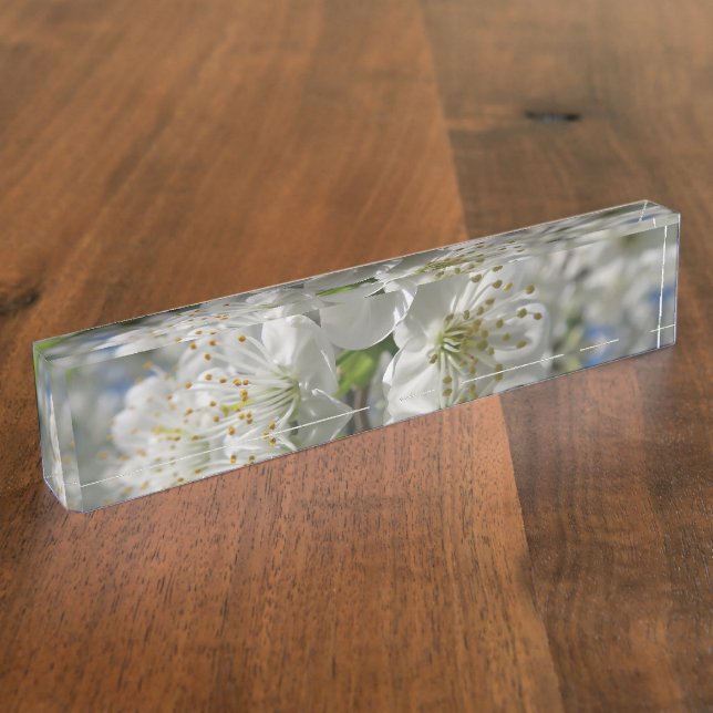 Kirschblüte im Frühling gegen einen blauen Himmel Namensplakette (Seite)