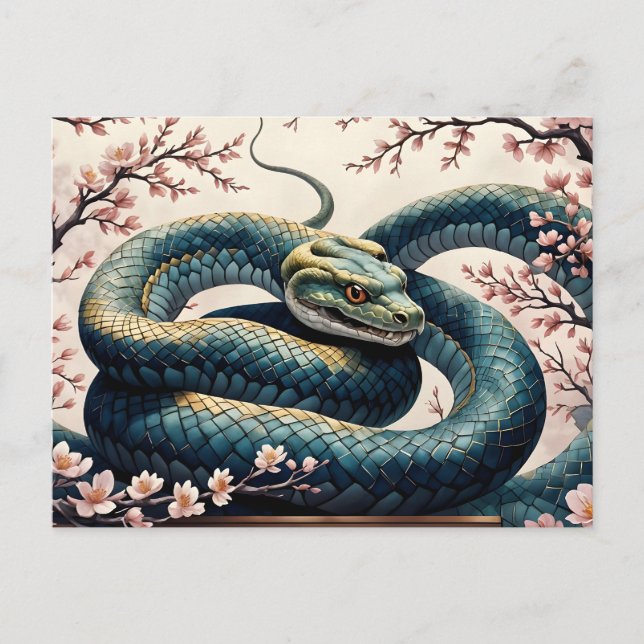 Kirschblüte im Jahr der Schlange Postkarte (Vorderseite)