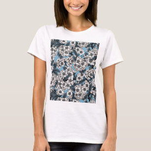 Kirschblüte in Blau und Weiß T-Shirt