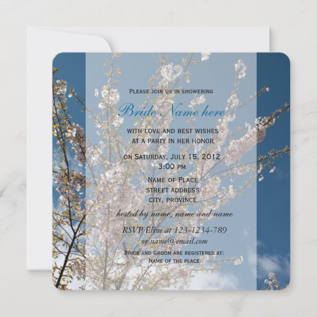 Kirschblüte in blauem Himmel Brautparty Einladung (Vorderseite)