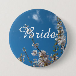 Kirschblüte in blauem Himmelsheihknopf. Button