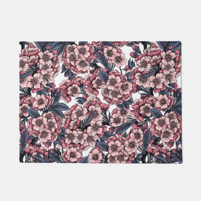 Kirschblüte in Rosa und Blau Fußmatte (Vorderseite)
