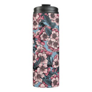 Kirschblüte in Rosa und Blau Thermosbecher