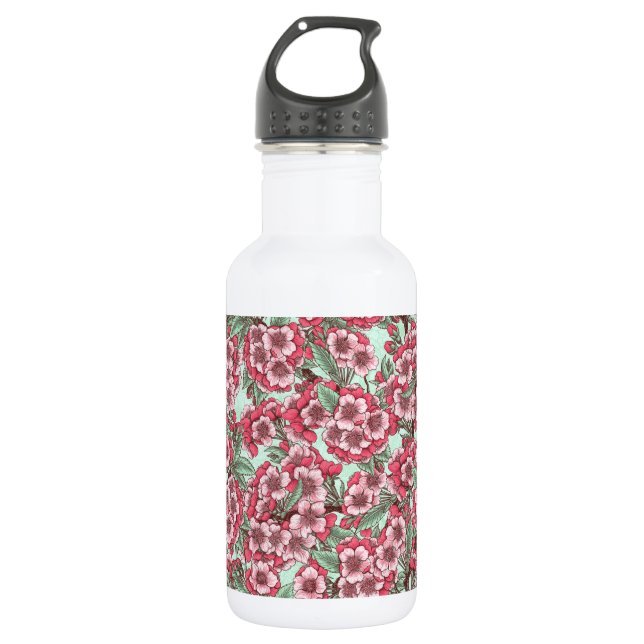 Kirschblüte in Rosa und Minze Edelstahlflasche (Vorderseite)