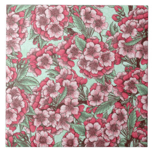 Kirschblüte in Rosa und Minze Fliese