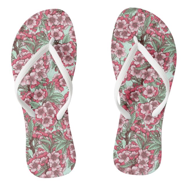 Kirschblüte in Rosa und Minze Flip Flops (Fußbett)