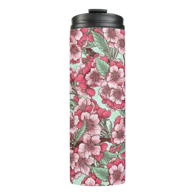 Kirschblüte in Rosa und Minze Thermosbecher (Vorderseite)