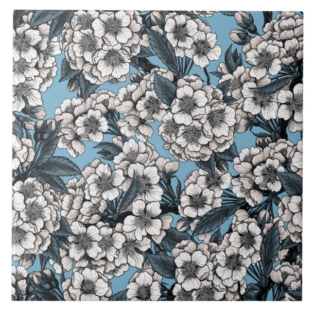 Kirschblüte in weiß und blau fliese (Vorderseite)