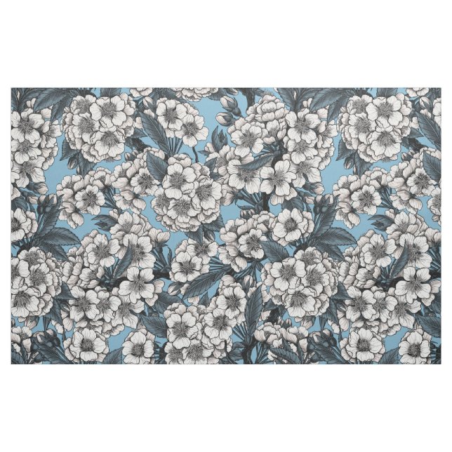 Kirschblüte in weiß und blau stoff (Fat Quarter (45,7 x 55,9 cm))