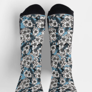 Kirschblüte in weißem und blauem drahtlosem Ladege Socken
