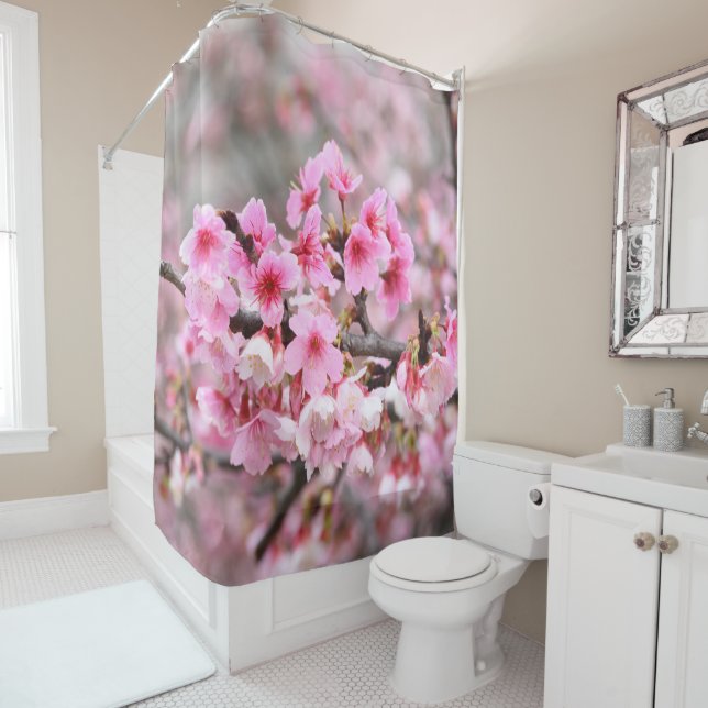 Kirschblüte Japanische Blumenrosa Blume Duschvorhang (Beispiel)