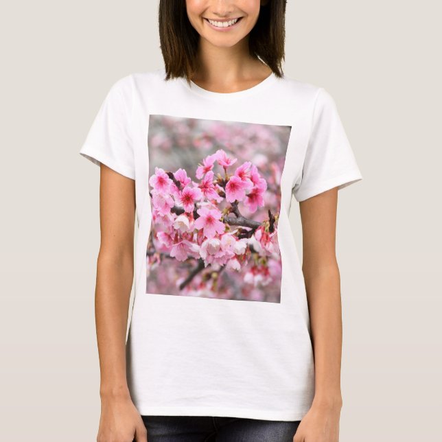 Kirschblüte Japanische Blumenrosa Blume T-Shirt (Vorderseite)