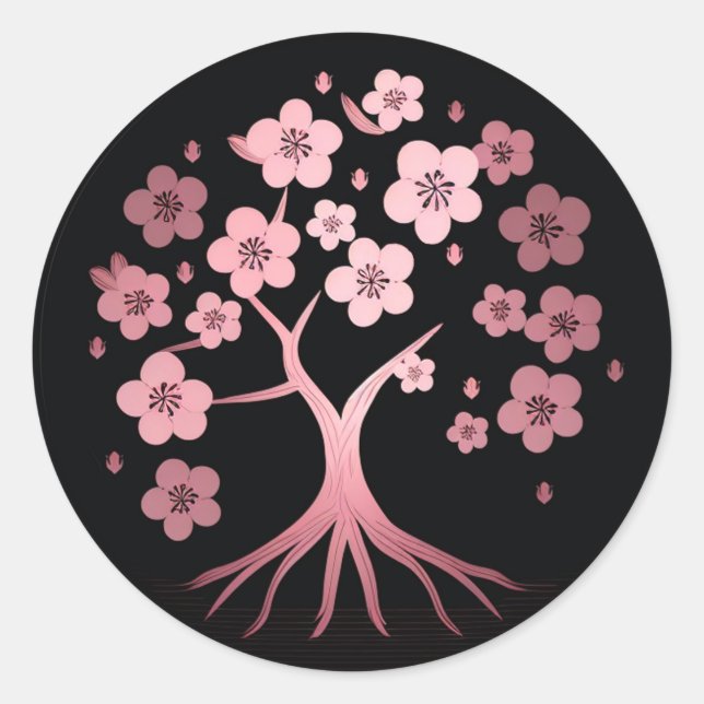 Kirschblüte, Minimalismus, Rosa, Japanisch Runder Aufkleber (Vorderseite)