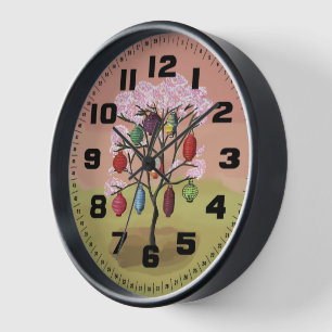 Kirschblüte mit orientalischen Papierlaternen Uhr