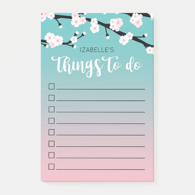 Kirschblüte Ombre | individueller Name, zum der Post-it Klebezettel (Vorderseite)