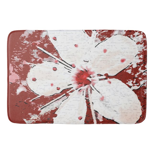 Kirschblüte Poesie rot weiß elegante Sakura Badematte (Vorderseite)