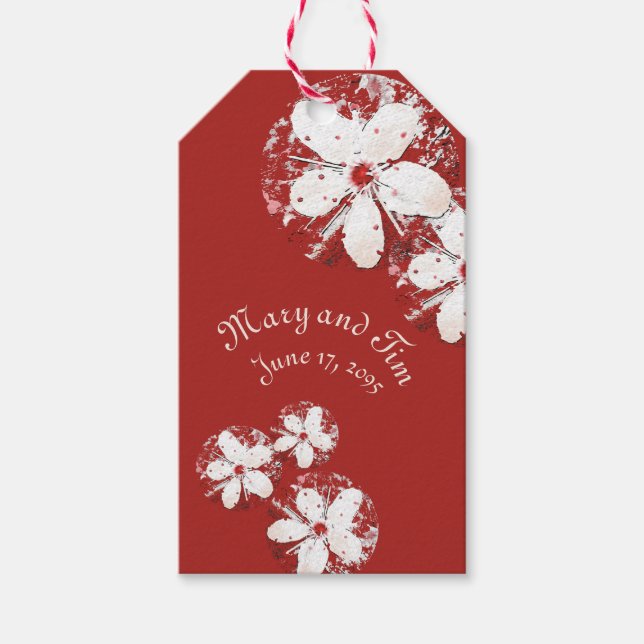 Kirschblüte Poesie rot weiß elegante Sakura Geschenkanhänger (Vorderseite)